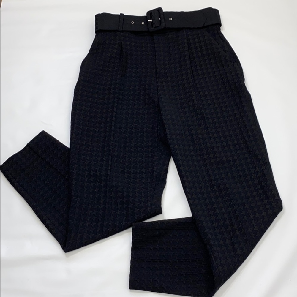 Zara High Waisted Black Belted Pants Textured